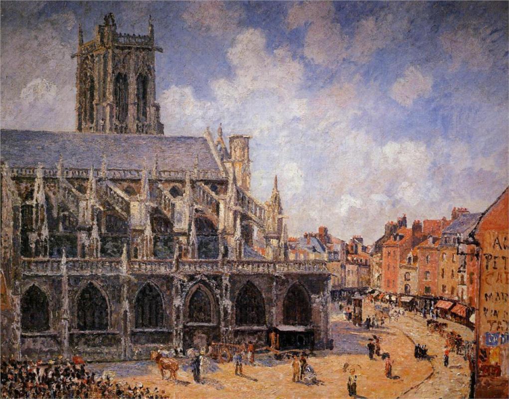 The Church of St Jacques in Dieppe, Morning Sun - Camille Pissarro Paintings
